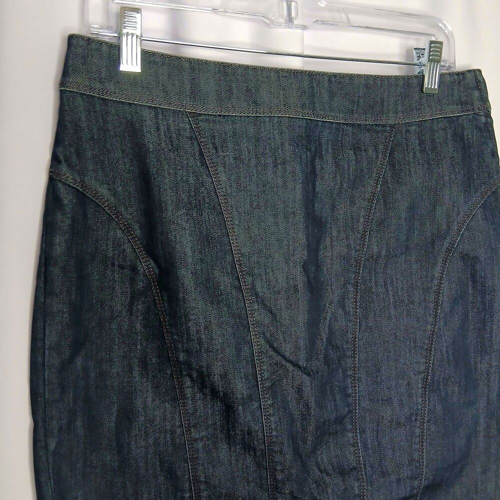 Ann Taylor Pencil Skirt Stretch Denim Dark Wash Jeans Fabric Kick Slit Womens 8 - Picture 4 of 7